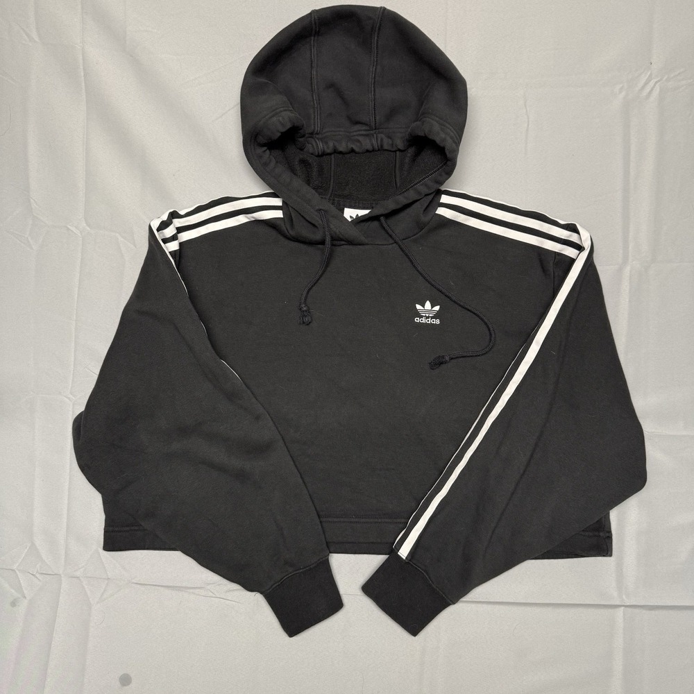 Adidas Hoodie Women's‎ Xtra Small Black White Stripes Crop Sweatshirt Trefoil